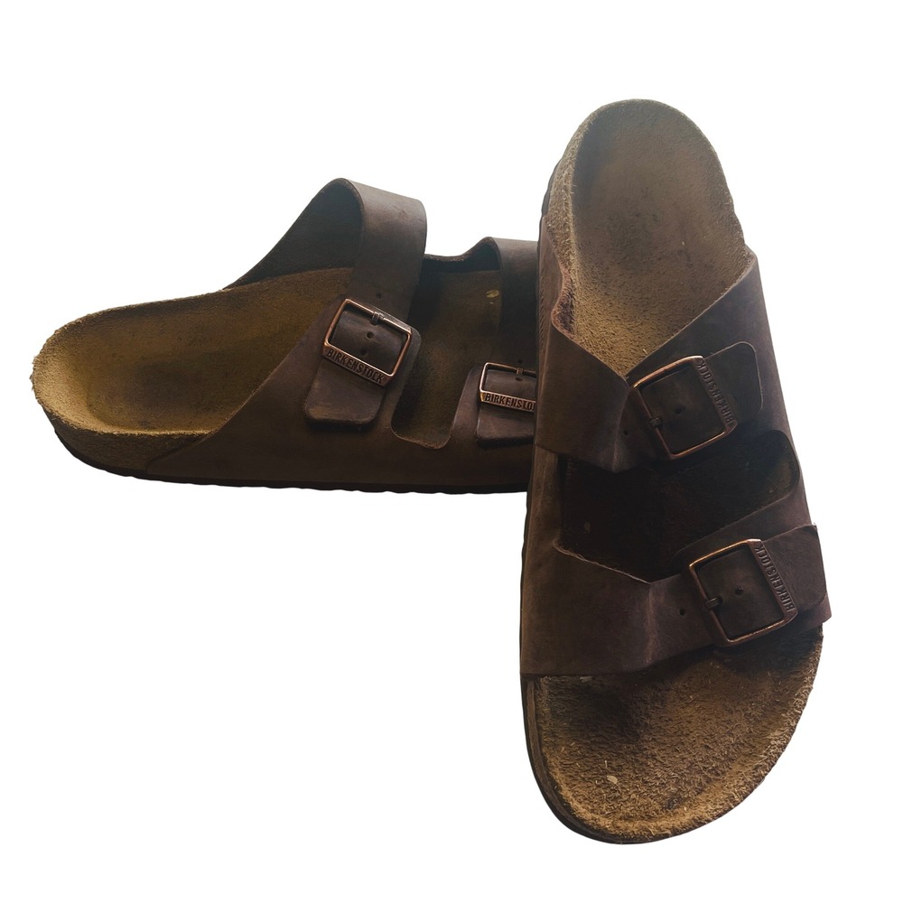 Birkenstock Womens Brown Suede Arizona Sandals 11 Two Strap Comfort Slides Boho